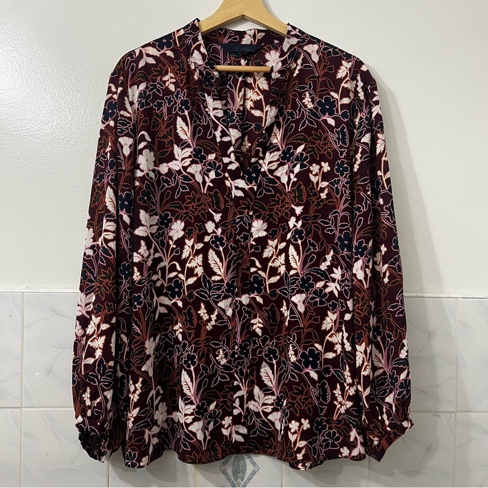 Rachel Roy 3XL Burgundy Dark Floral Long Sleeve Lightweight Career Mature Top